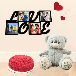 1ft teddy with stylish love frame and flowery cake 1ft teddy with stylish love frame and flowery cake
