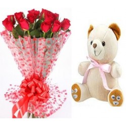 15 red rose and small teddy 