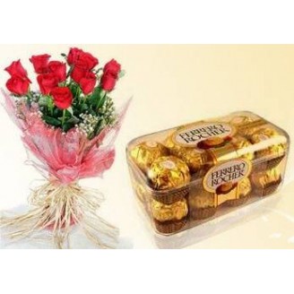 16 pcs Fererro Rocher +12 Red Rose Chocolate Delivery Jaipur, Rajasthan