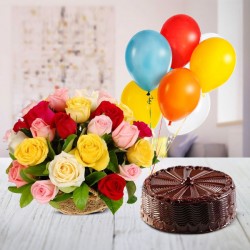 1/2 Kg Cake+6 Balloons+24 flowers Basket
