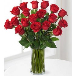 Red roses in a glass vase