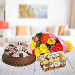 Bouquet with Chocolate Cake And Rocher Box