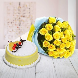 Yellow roses and Pineapple cake from giftjaipur Gift Hampers Delivery Jaipur, Rajasthan