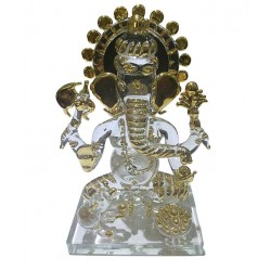Transparent glass lord Ganesha idol with mouse with gold plating (shree ganesh ji with mushak statue)