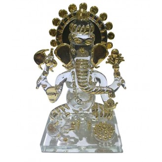 Transparent glass lord Ganesha idol with mouse with gold plating (shree ganesh ji with mushak statue) Delivery Jaipur, Rajasthan
