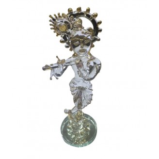 Transparent glass lord Krishna idol with flute/murli with gold plating (shree kishan ji with bansuri statue) Delivery Jaipur, Rajasthan