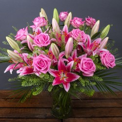 Pink flowers in a glass vase